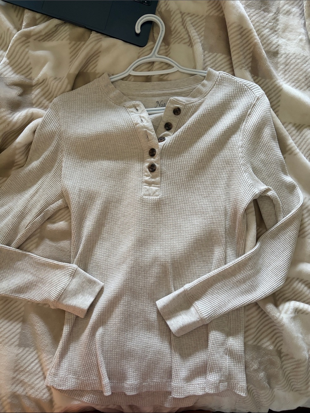 Nautica Cream Waffle Henley Long-Sleeve Top